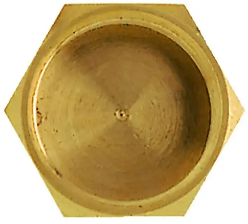 Brass closure cap, hexagonal shape, open top. Suitable for various plumbing applications. Manufactured by IMI Hydronic Engineering.